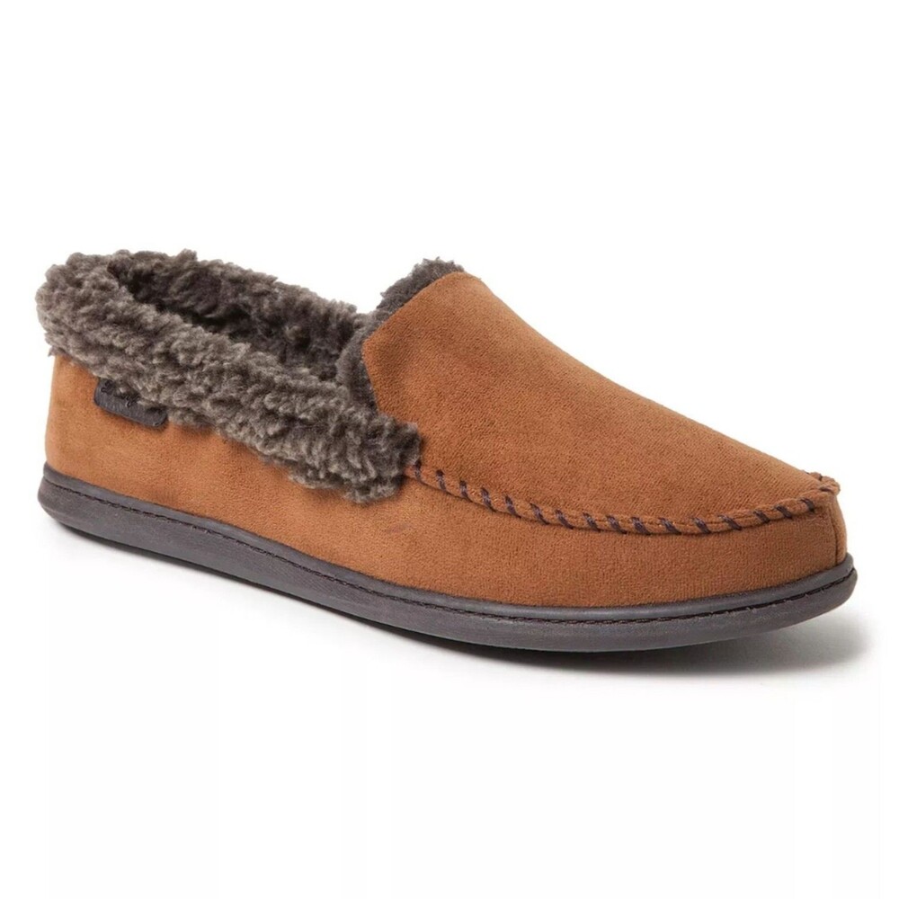 Dearfoams Men's Eli Microsuede Moccasin Slippers Chestnut Size M (US 9-10) NEW